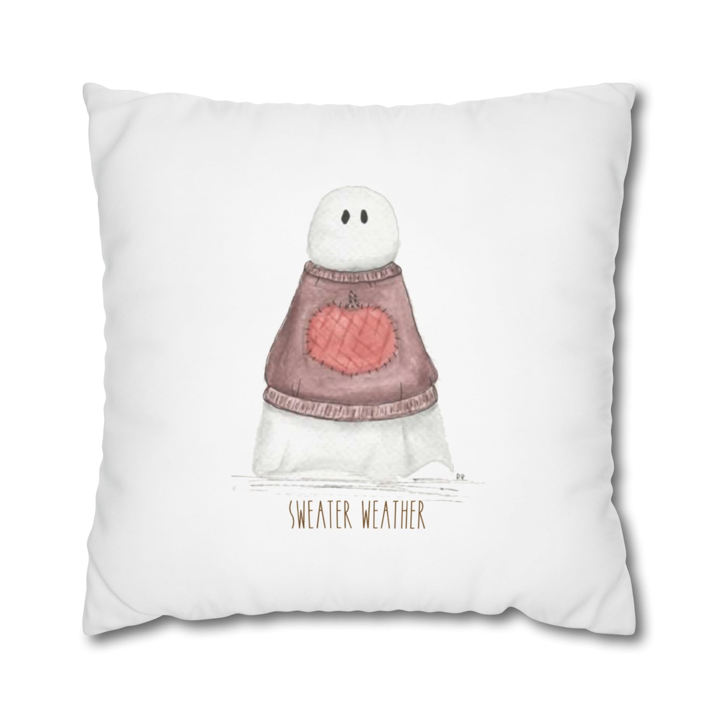 Fall Watercolor Sweater Weather Ghost Square Poly Canvas Pillow Cover - Pillow Not Included -