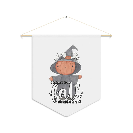 Watercolor "I Think I Love Fall the Most" Pumpkin Pennant