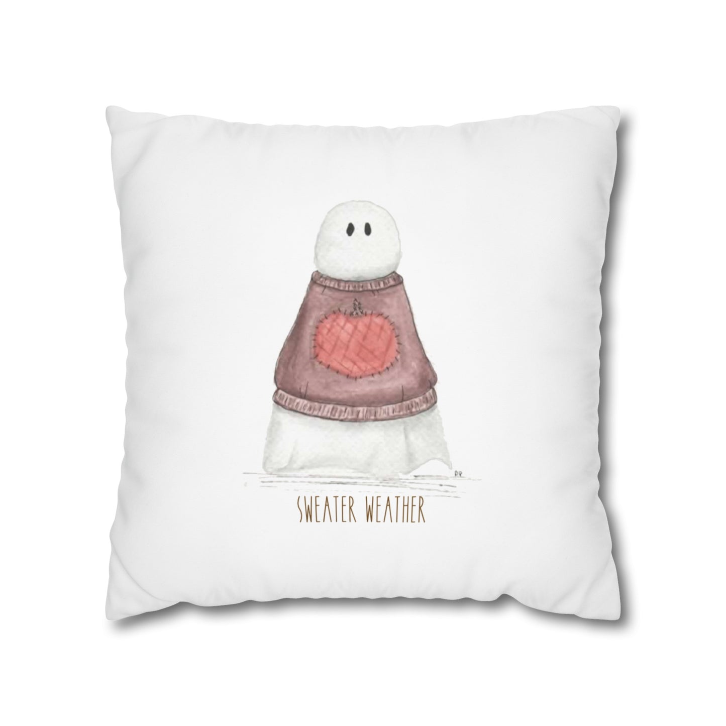 Fall Watercolor Sweater Weather Ghost Square Poly Canvas Pillow Cover - Pillow Not Included -