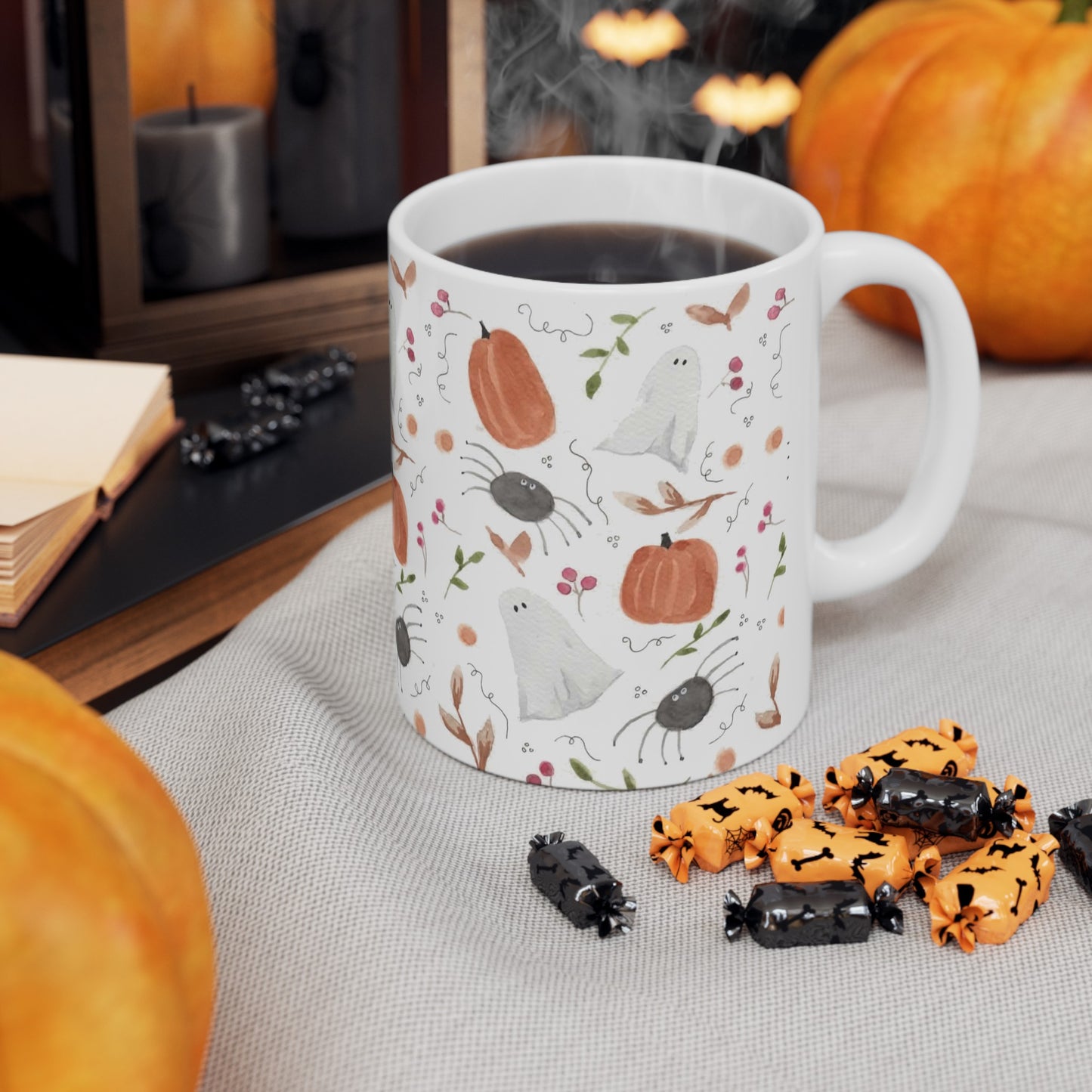 Watercolor Halloween Pattern Ceramic Mug, (11oz, 15oz)