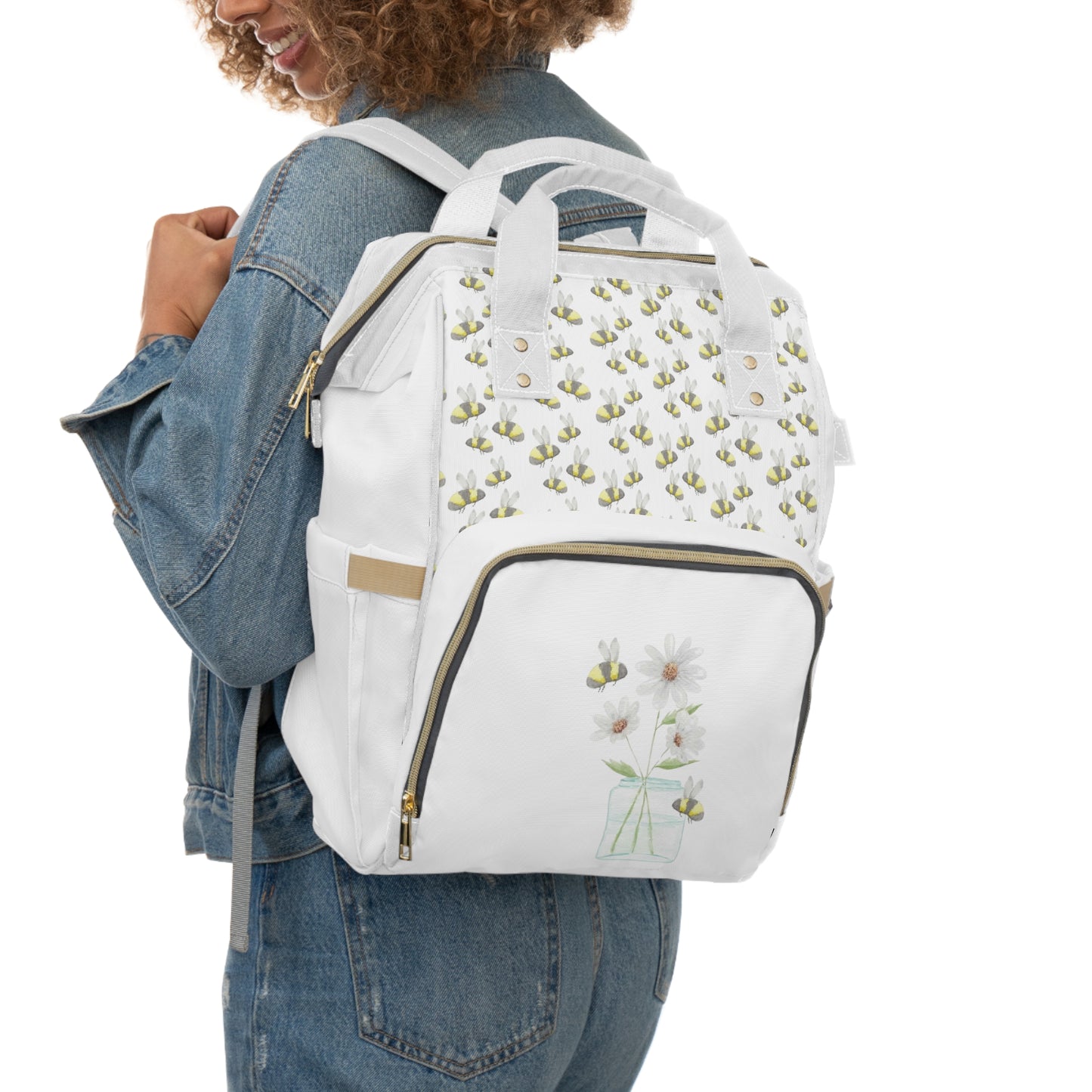 *Special Order* Daisies and Bees Multifunctional Diaper Backpack