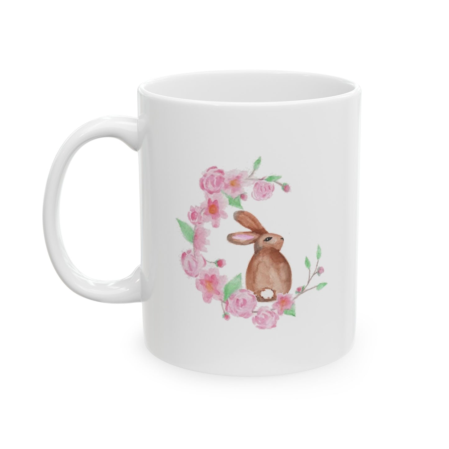 Watercolor Floral Moon with Rabbit Ceramic Mug