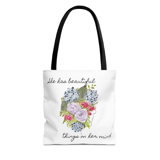 Watercolor "She Has Beautiful Things on Her Mind" Tote Bag