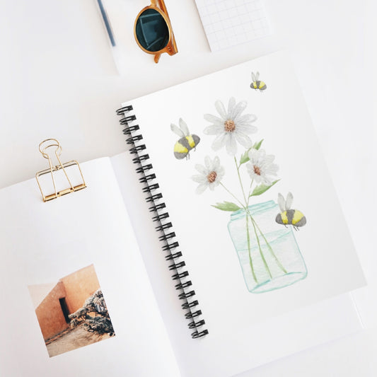 Watercolor Daisies and Bees Spiral Notebook - Ruled Line