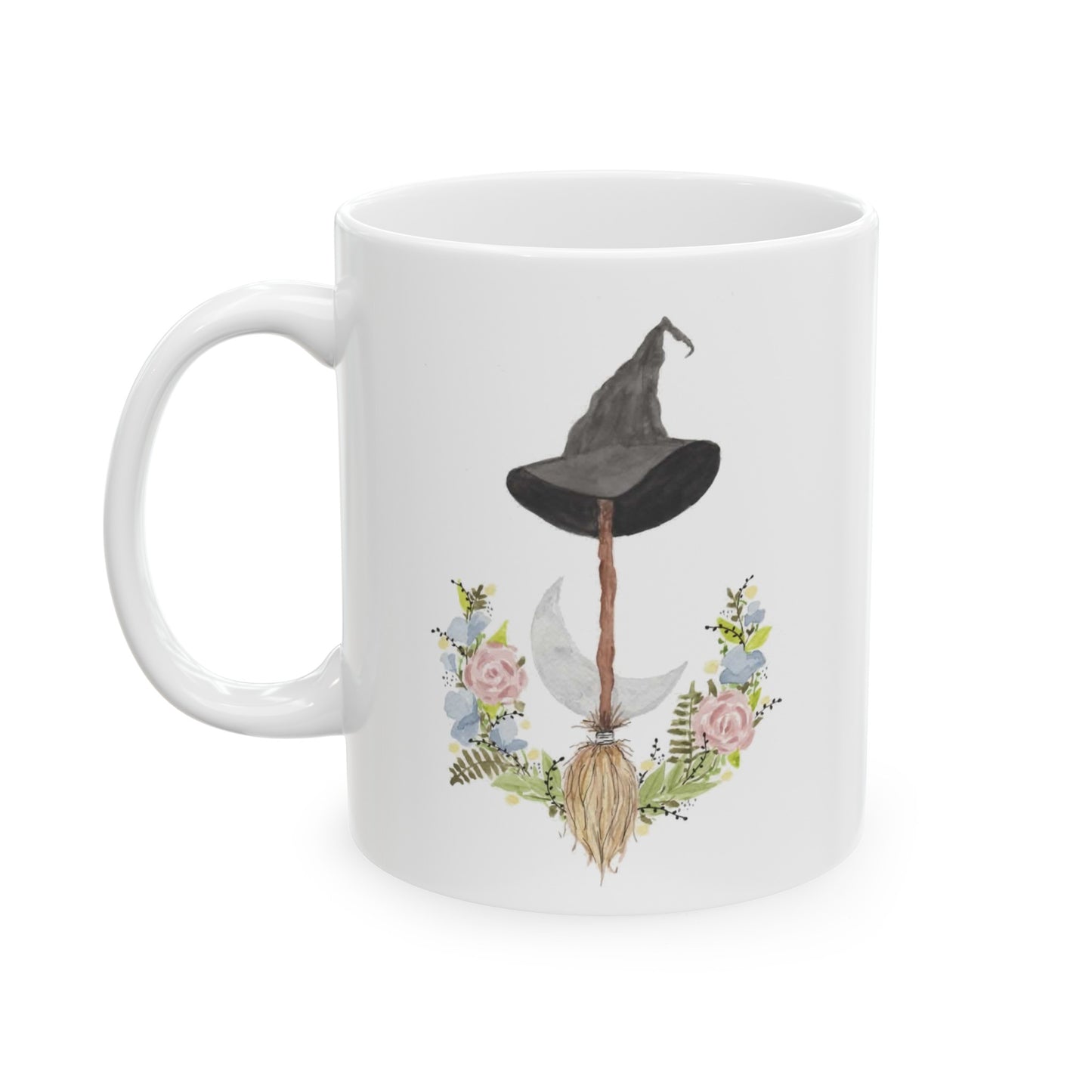 Watercolor Witchy Broomstick Ceramic Mug