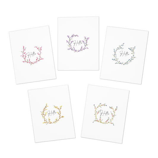 Watercolor Abstract Floral "Hello" Greeting Cards (5-Pack)