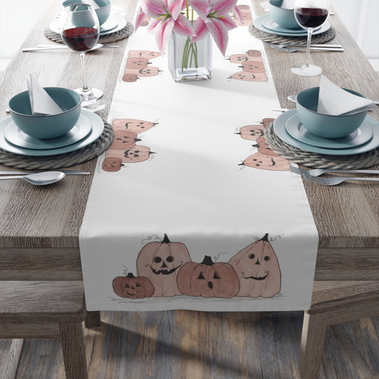 Halloween Watercolor Pumpkin Table Runner (Cotton, Poly)