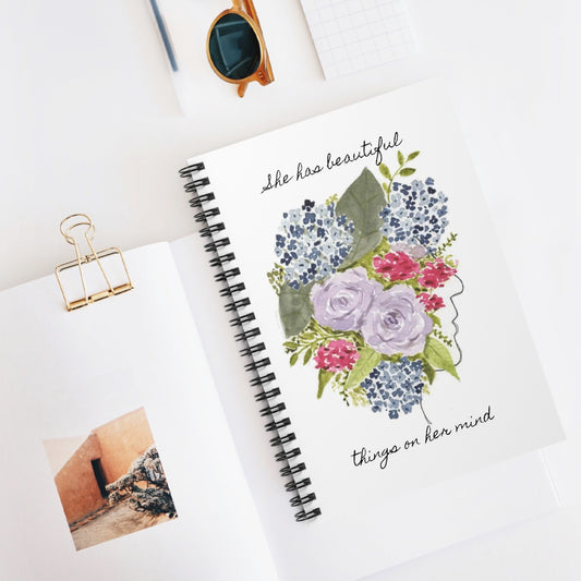 Watercolor "She Has Beautiful Things on Her Mind" Spiral Notebook - Ruled Line