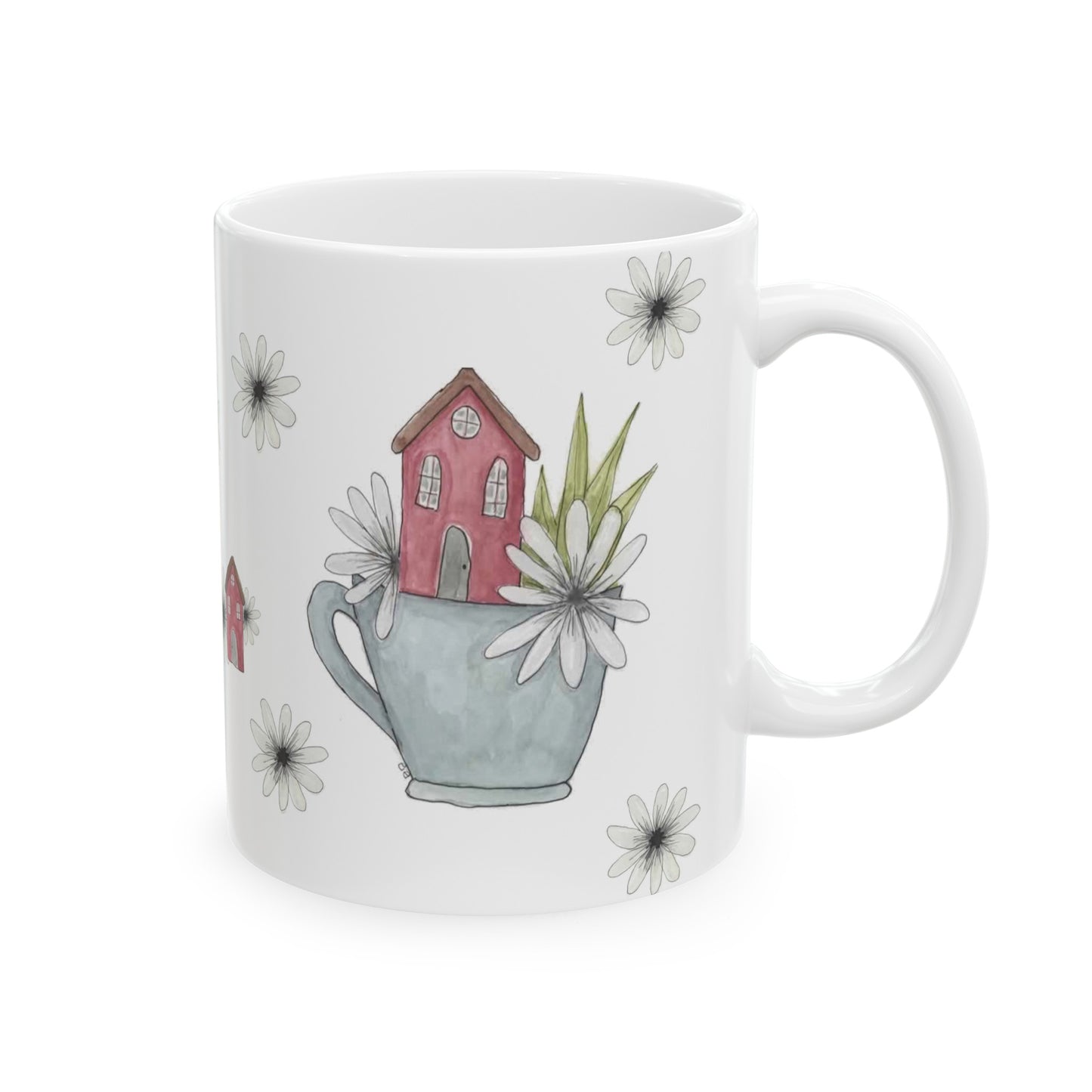 Watercolor Little House in a Cup Ceramic Mug