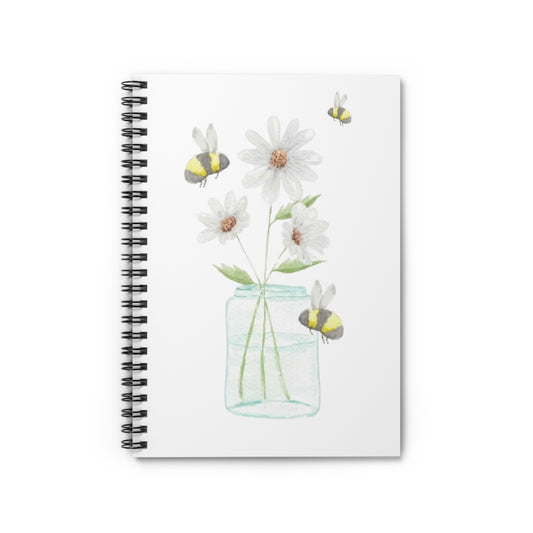 Watercolor Daisies and Bees Spiral Notebook - Ruled Line