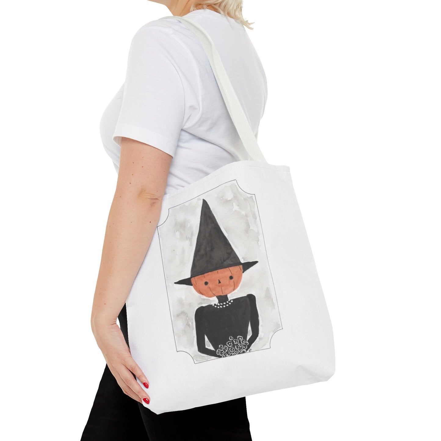 Halloween Watercolor Pumpkin Witch Tote Bag