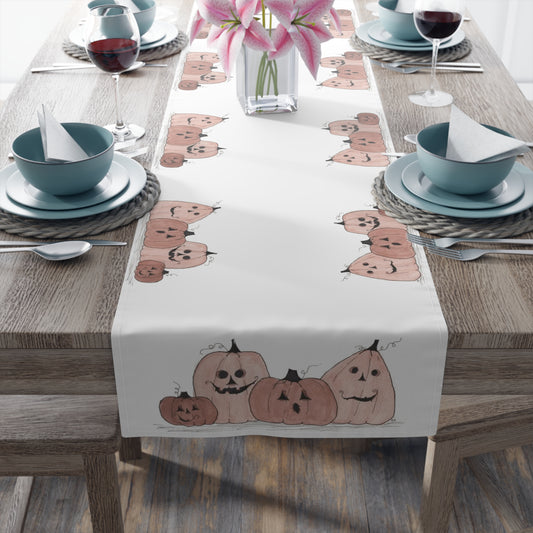 Halloween Watercolor Pumpkin Table Runner (Cotton, Poly)