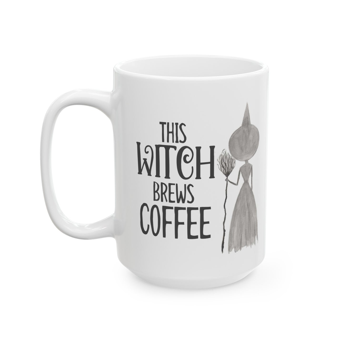 Watercolor "This Witch Brews Coffee" Ceramic Mug, (11oz, 15oz)