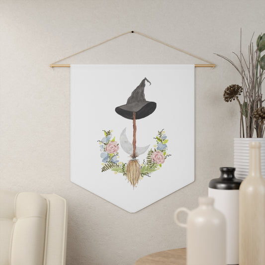 Watercolor Witches Broom and Floral Pennant