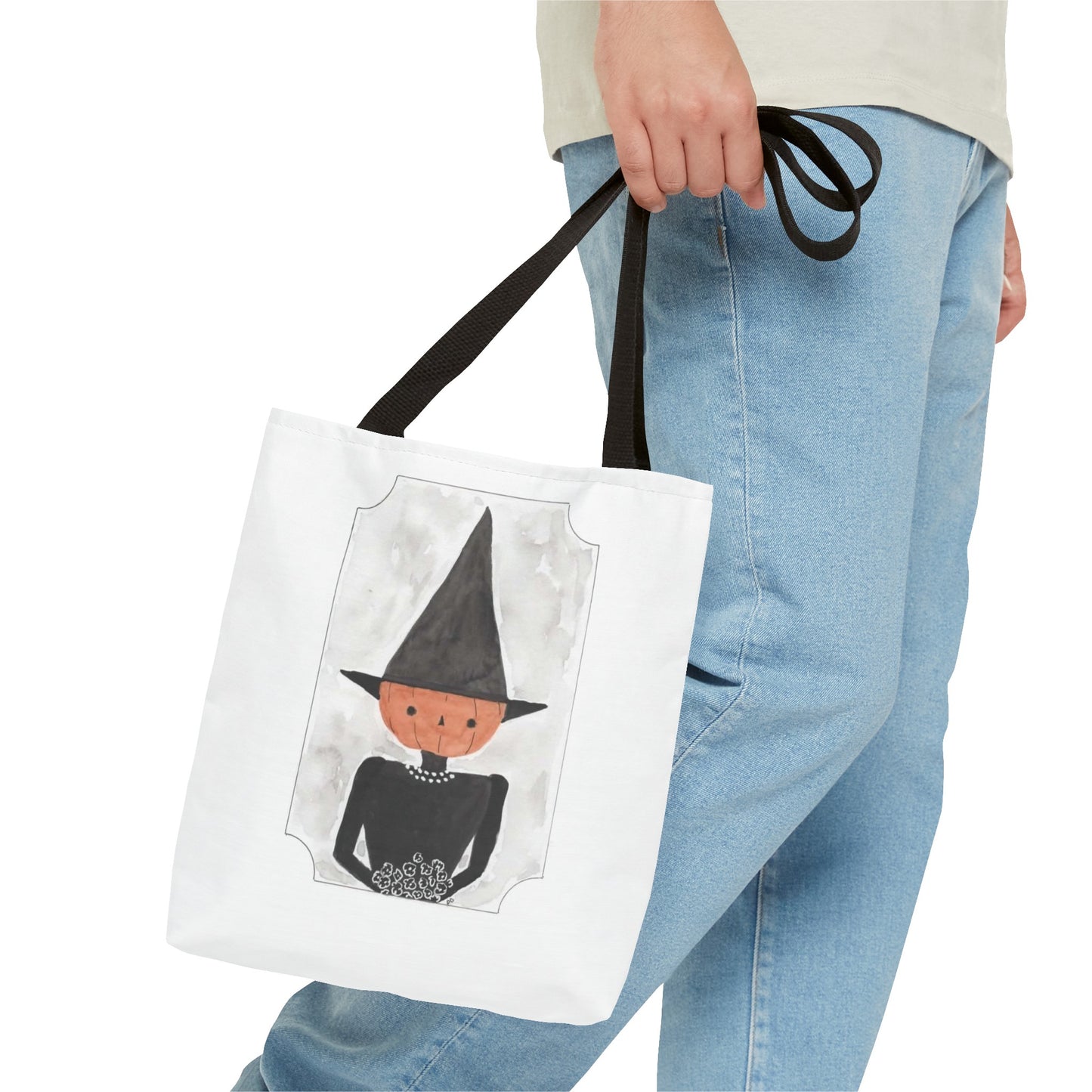 Halloween Watercolor Pumpkin Witch Tote Bag