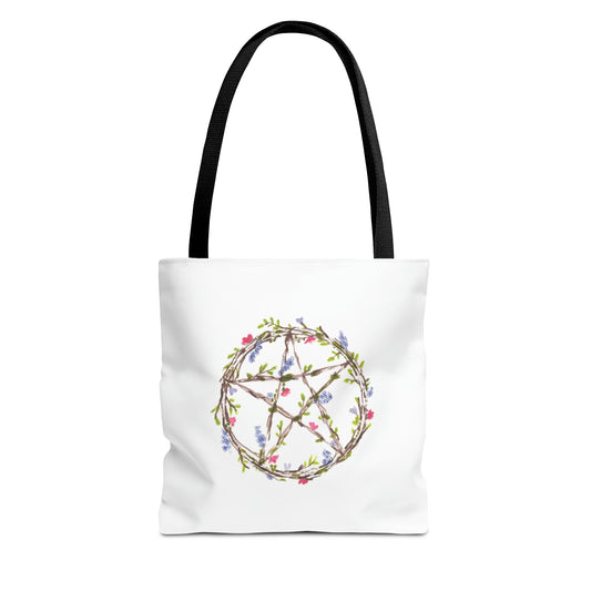 Watercolor Floral Pentacle Tote Bag