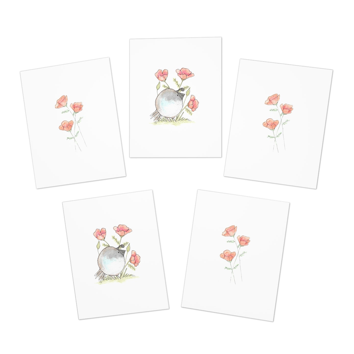 Watercolor California Themed Multi-Design Greeting Cards (5-Pack)