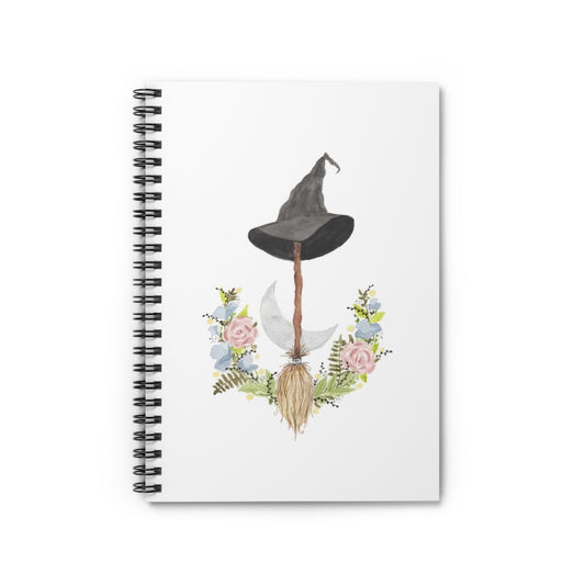 Watercolor Witchy Broomstick Spiral Notebook - Ruled Line