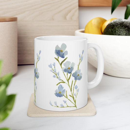 Watercolor Blue Flowers Ceramic Mug