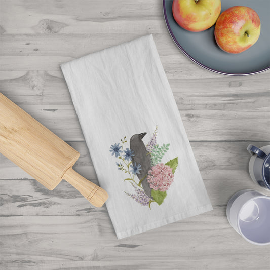 Watercolor Floral Raven Tea Towel