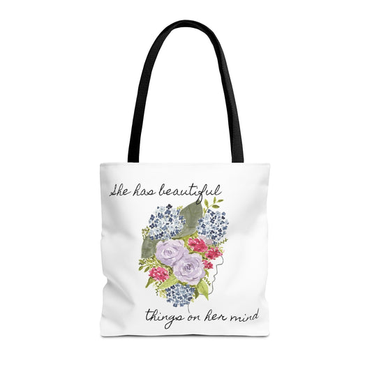 Watercolor "She Has Beautiful Things on Her Mind" Tote Bag