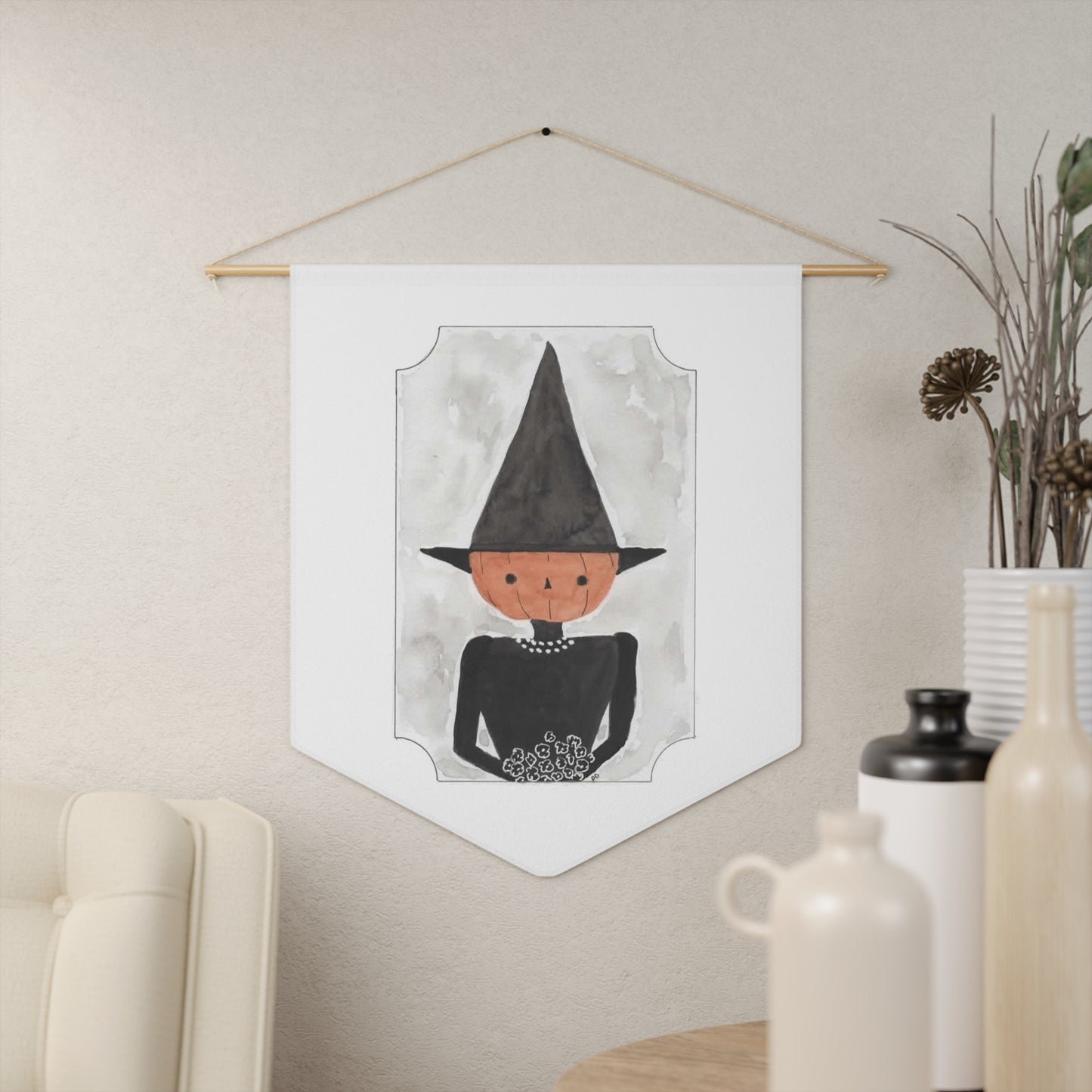 Watercolor Pumpkin Witch Portrait Pennant