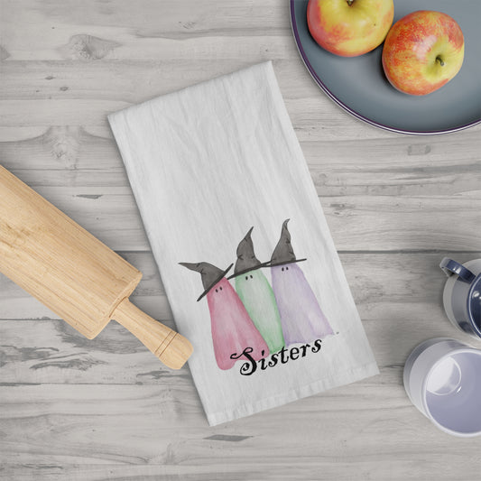 Watercolor Sisters Ghosts Tea Towel