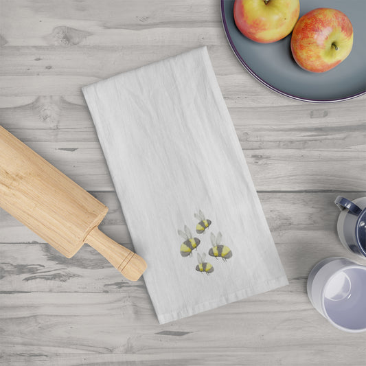 Watercolor Daisies and Bees Tea Towel