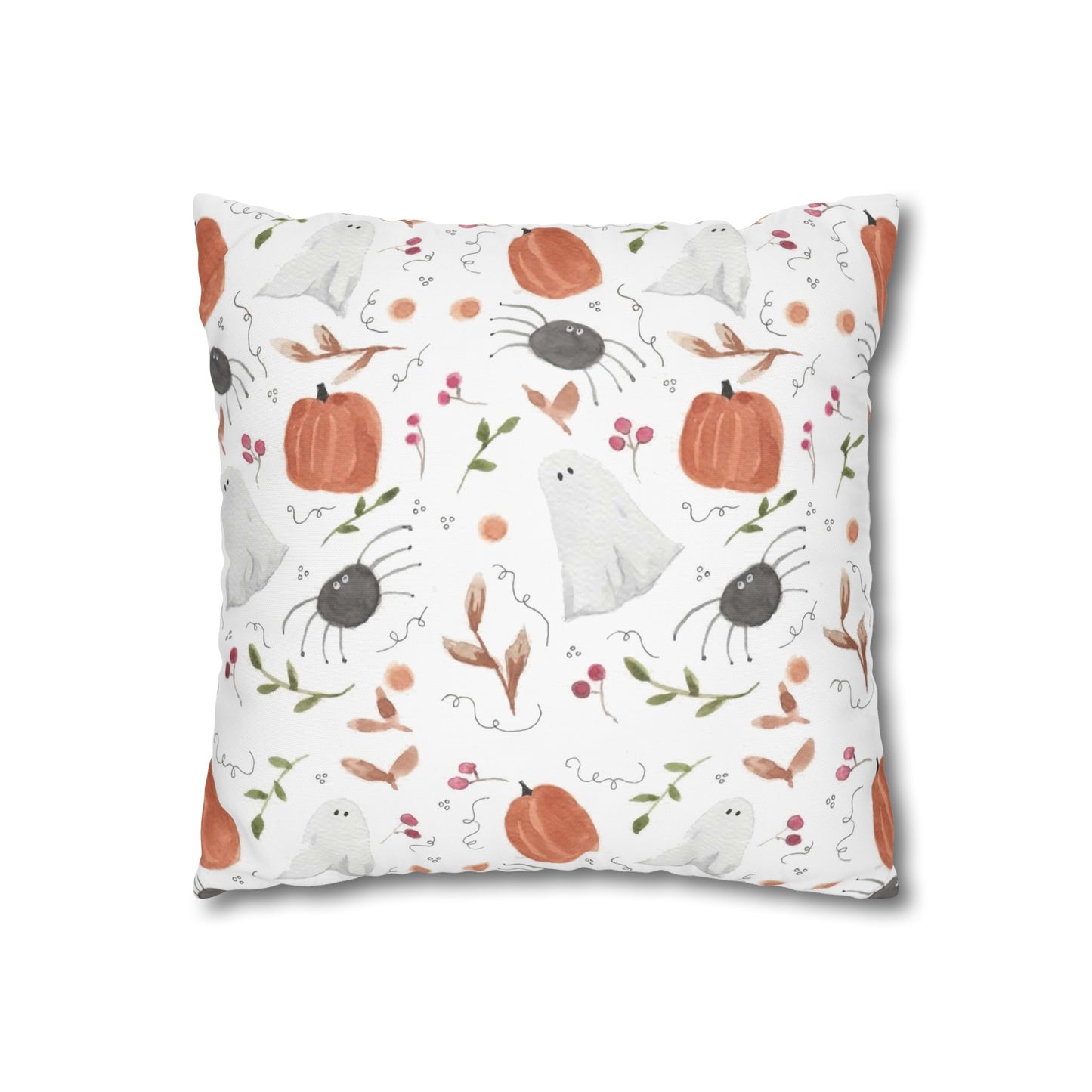 Watercolor Halloween Pattern Square Poly Canvas Pillow Cover - Pillow Not Included -