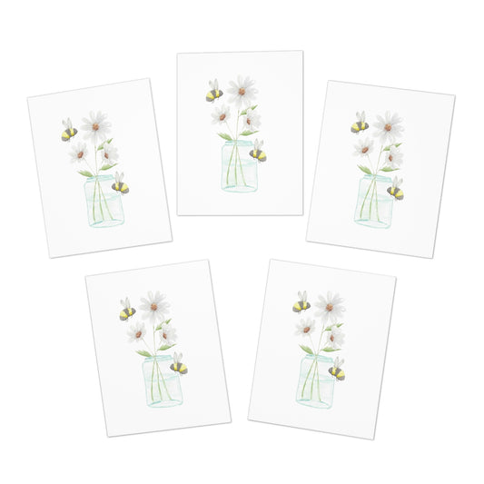 Watercolor Daisies and Bees Multi-Design Greeting Cards (5-Pack)