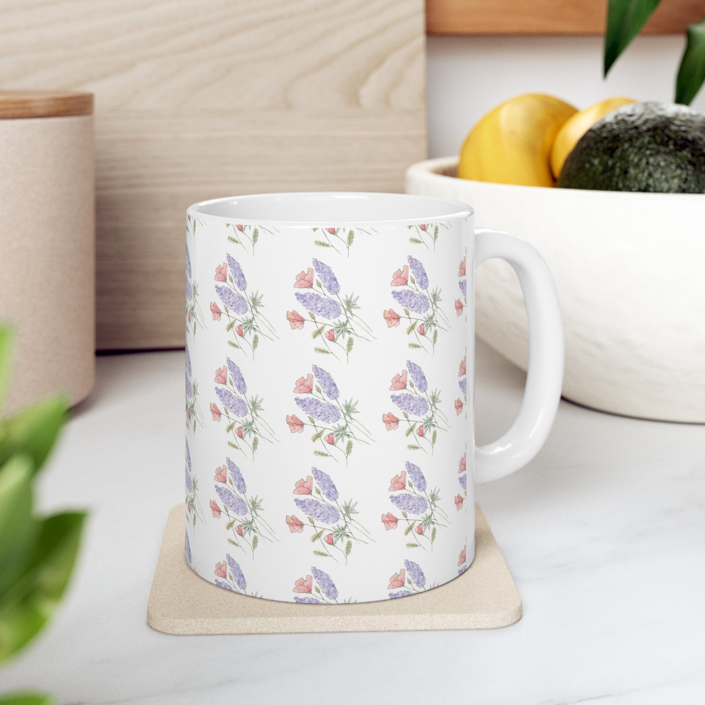 Watercolor Poppy and Lupine Ceramic Mug