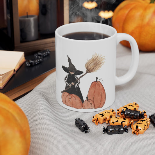 Halloween Watercolor Lil Witch Ceramic Mug