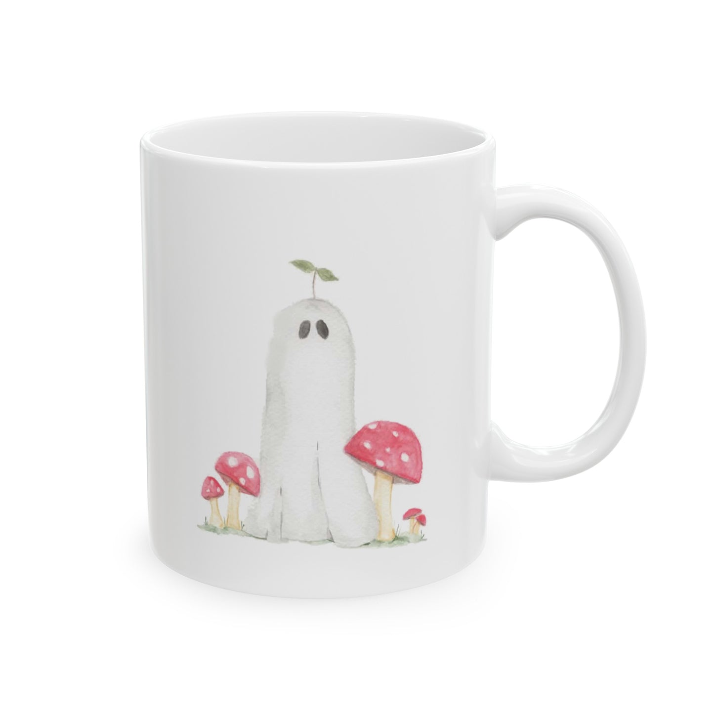 Watercolor Mushroom Ghost Ceramic Mug, 11oz