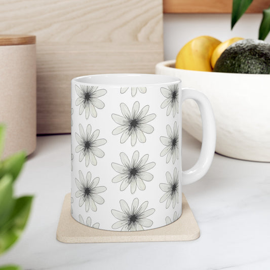 Watercolor White Daisy Ceramic Mug