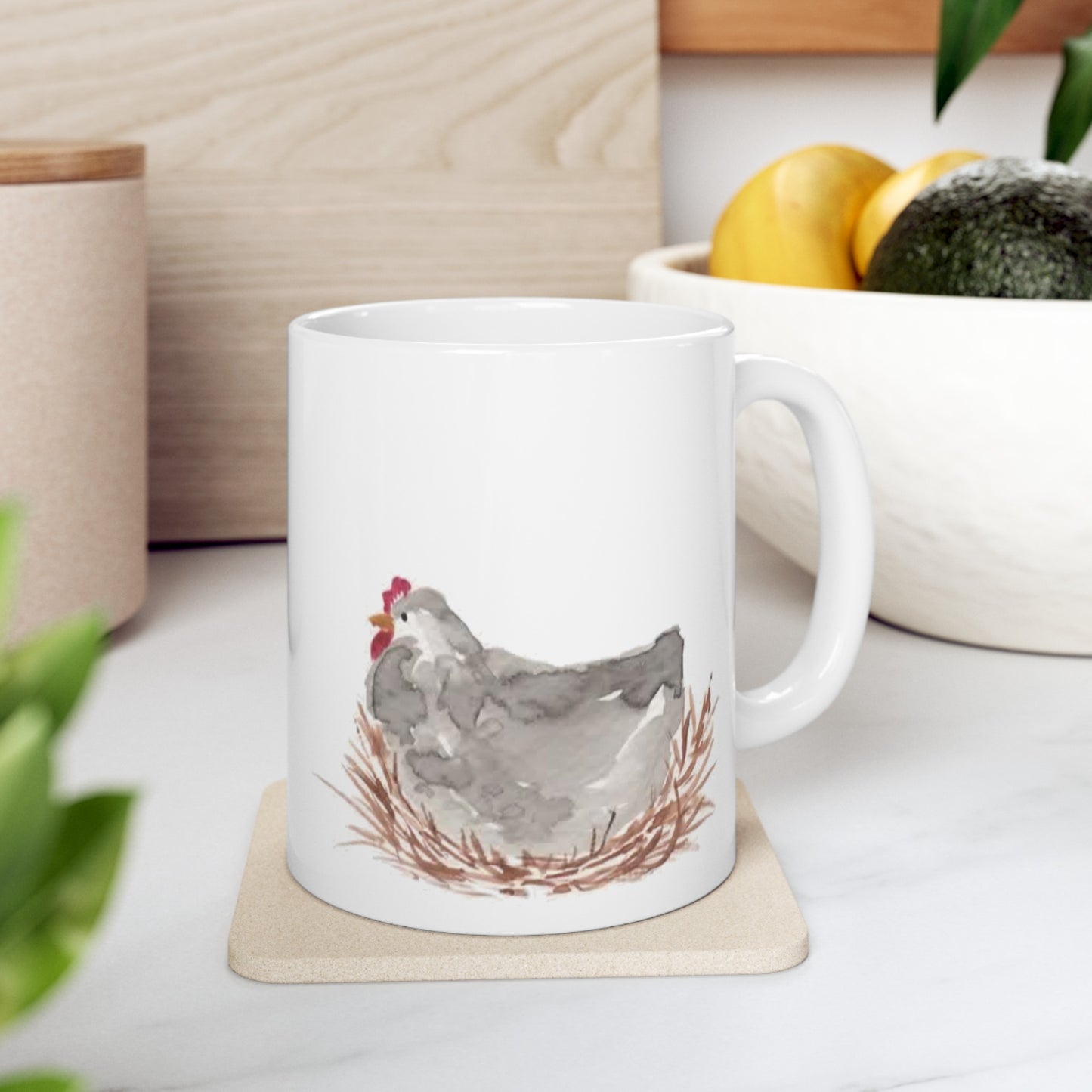 Watercolor Laying Hen Ceramic Mug