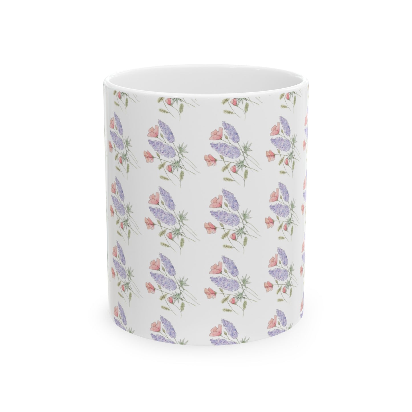 Watercolor Poppy and Lupine Ceramic Mug