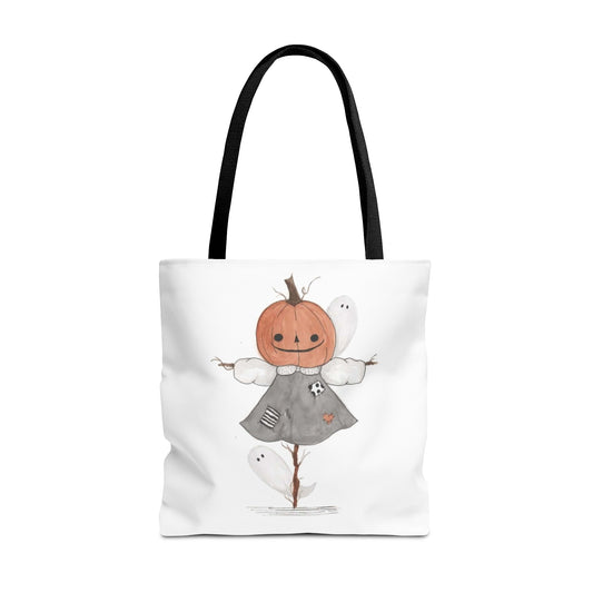 Halloween Watercolor Pumpkin Girl Scarecrow Tote Bag