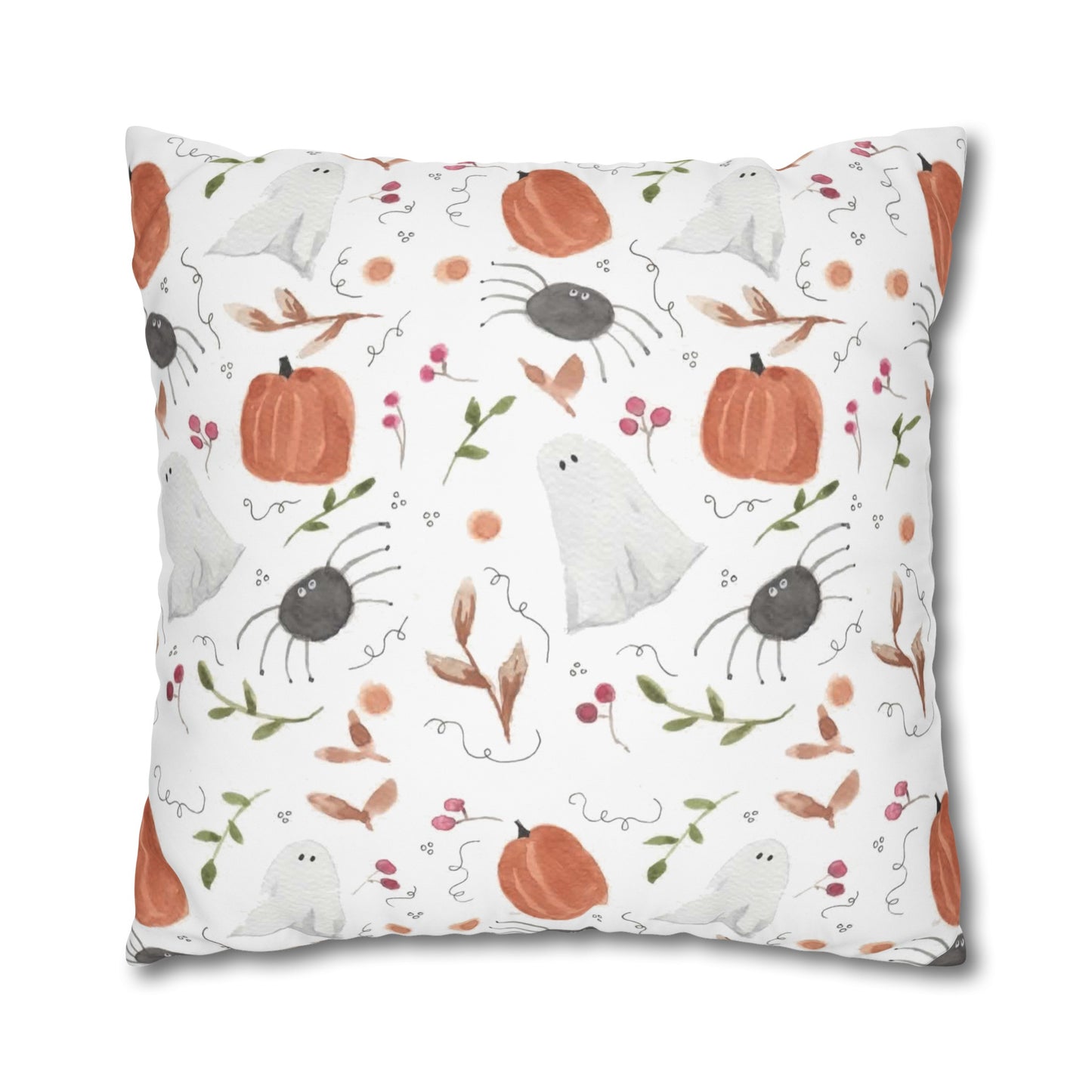 Watercolor Halloween Pattern Square Poly Canvas Pillow Cover - Pillow Not Included -