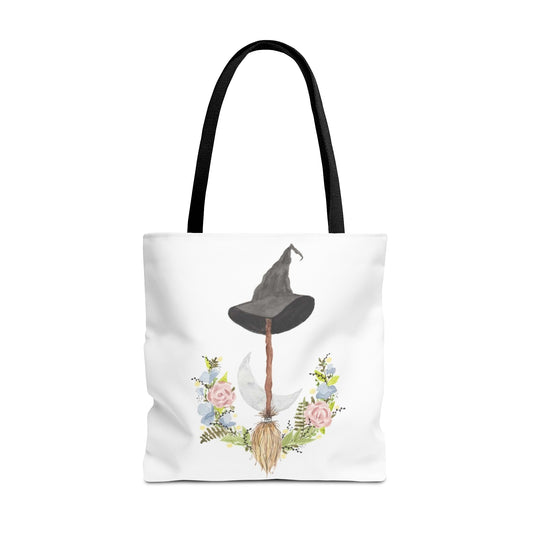 Watercolor Witchy Broomstick Tote Bag