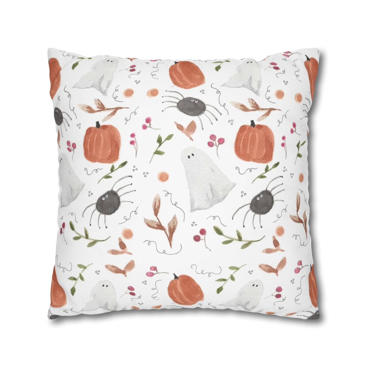 Watercolor Halloween Pattern Square Poly Canvas Pillow Cover - Pillow Not Included -