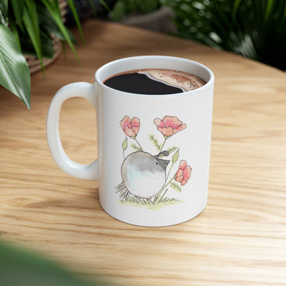 Watercolor California Quail and Poppies Ceramic Mug