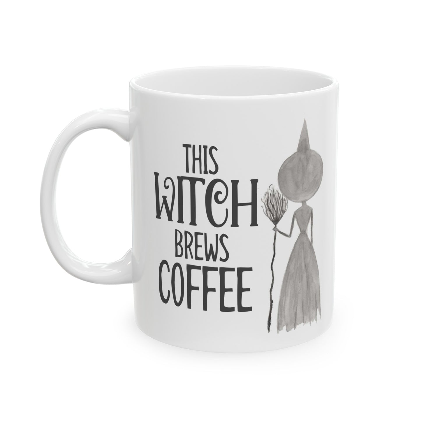 Watercolor "This Witch Brews Coffee" Ceramic Mug, (11oz, 15oz)