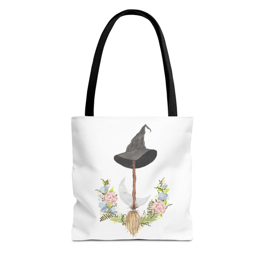 Watercolor Witchy Broomstick Tote Bag