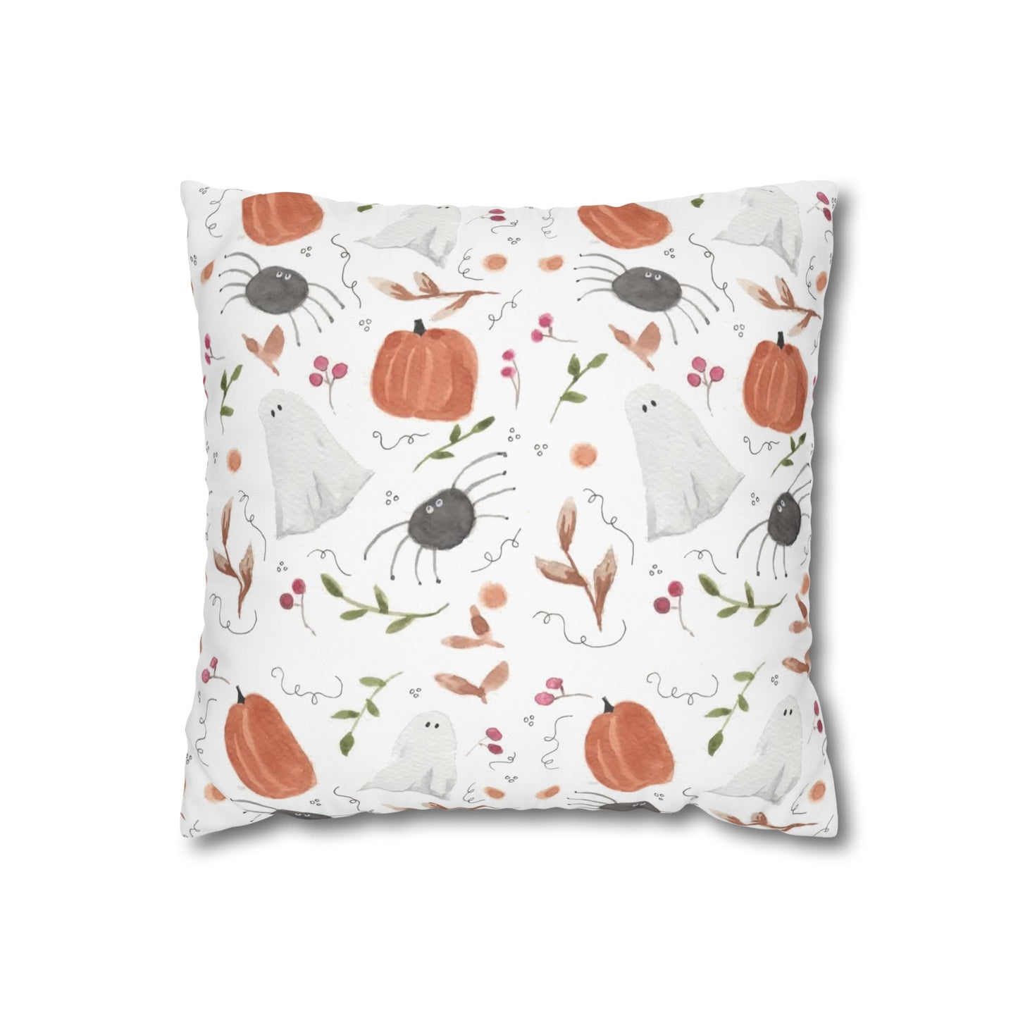 Watercolor Halloween Pattern Square Poly Canvas Pillow Cover - Pillow Not Included -