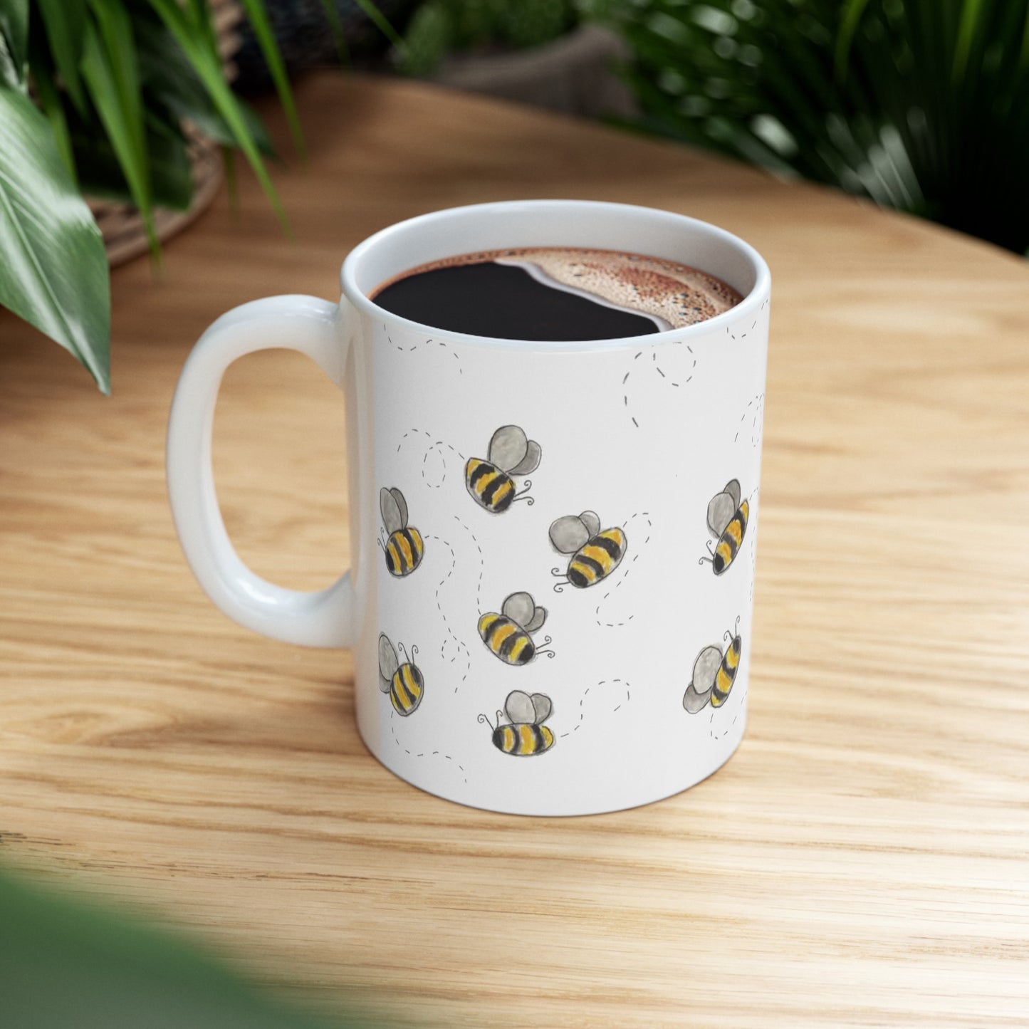 Watercolor Buzzing Bees Ceramic Mug