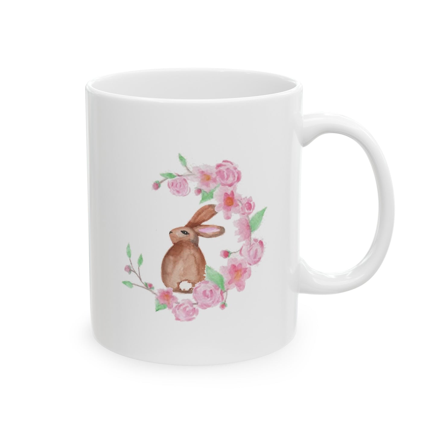 Watercolor Floral Moon with Rabbit Ceramic Mug