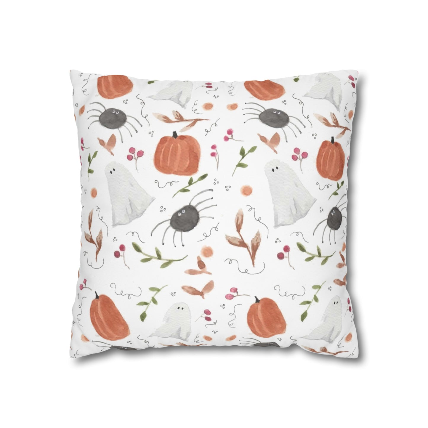 Watercolor Halloween Pattern Square Poly Canvas Pillow Cover - Pillow Not Included -