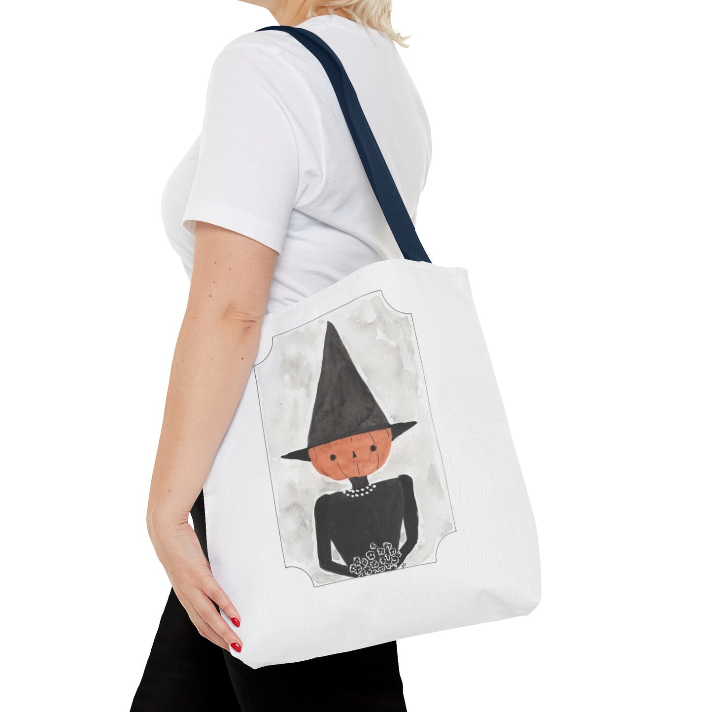 Halloween Watercolor Pumpkin Witch Tote Bag