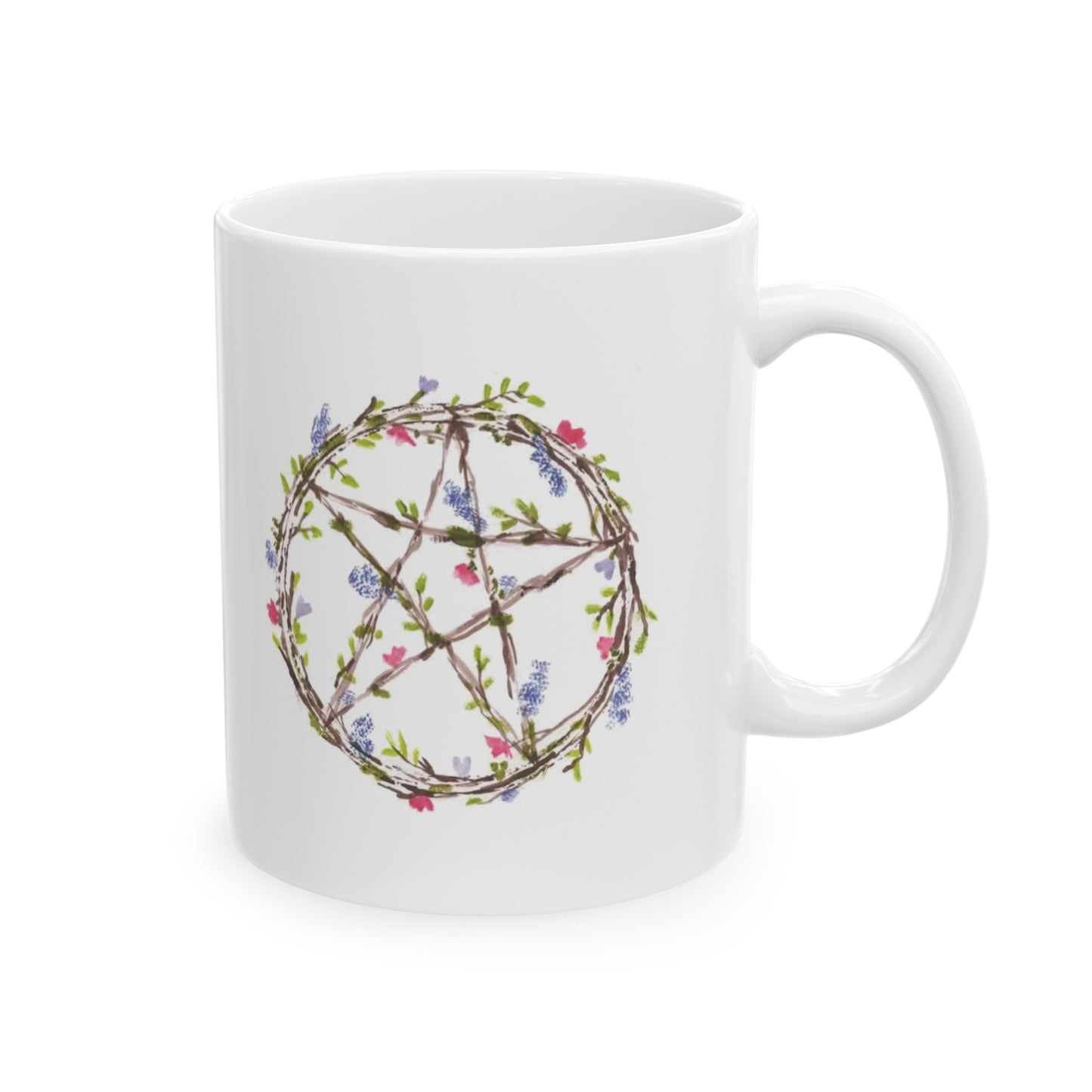 Watercolor Floral Pentacle Ceramic Mug