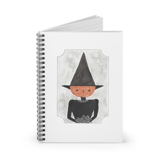 Halloween Watercolor Pumpkin Witch Spiral Notebook - Ruled Line